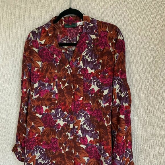 Abercrombie & Fitch Vintage Rayon Blouse Size 12 Floral Berry Print Fall Retro - Picture 4 of 11